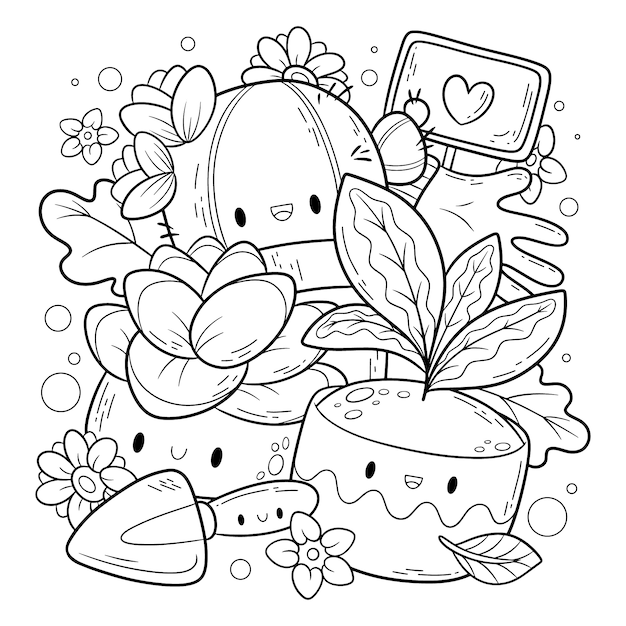 Illustration De Livre De Coloriage Kawaii Dessiné à La Main