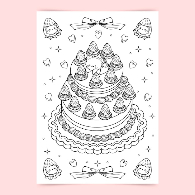 Vecteur gratuit illustration de livre de coloriage kawaii dessiné à la main