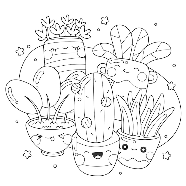 Illustration de livre de coloriage kawaii dessiné à la main