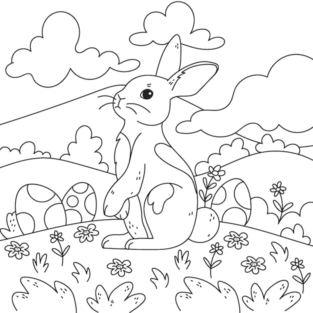 Vecteur gratuit illustration de livre de coloriage lapin dessiné à la main