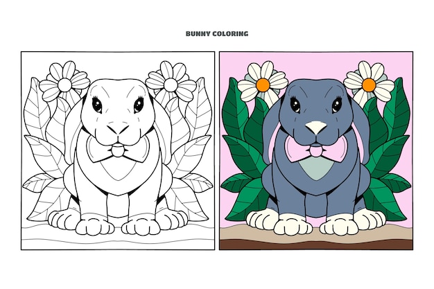 Vecteur gratuit illustration de livre de coloriage lapin dessiné à la main