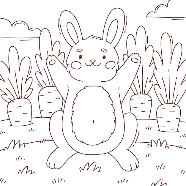 Vecteur gratuit illustration de livre de coloriage lapin dessiné à la main