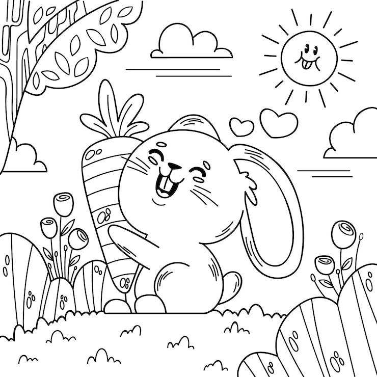 Vecteur gratuit illustration de livre de coloriage lapin dessiné à la main