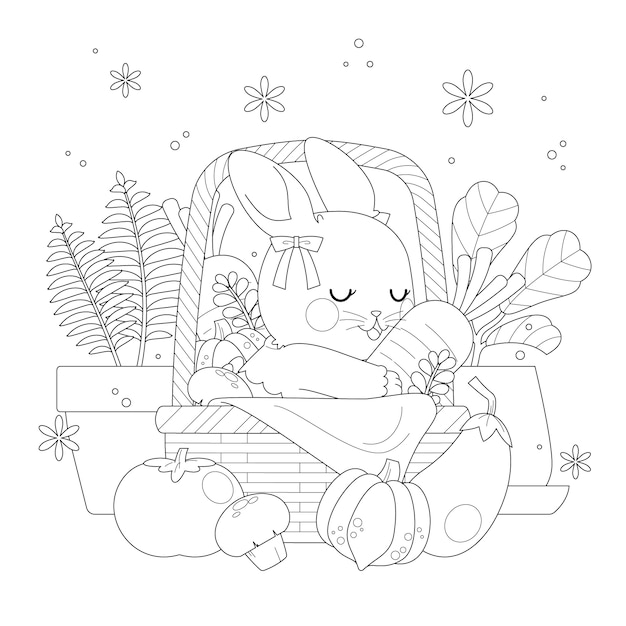 Vecteur gratuit illustration de livre de coloriage lapin