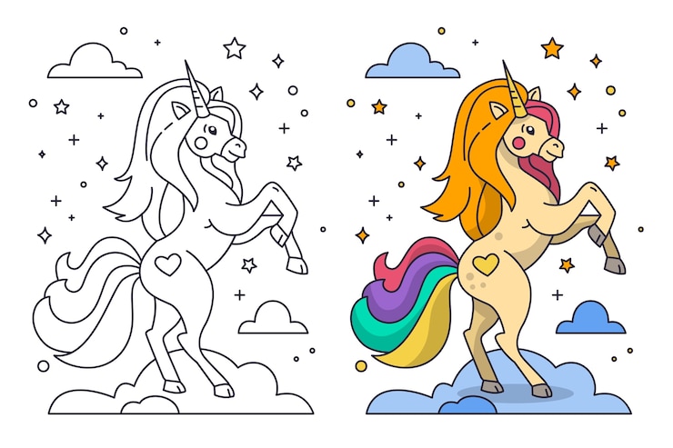 Vecteur gratuit illustration de livre de coloriage licorne dessiné à la main