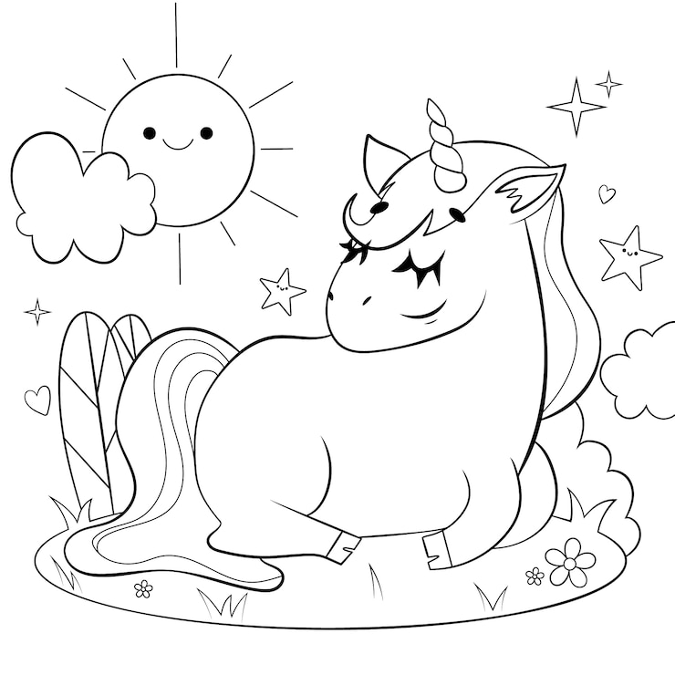 Vecteur gratuit illustration de livre de coloriage licorne dessiné à la main