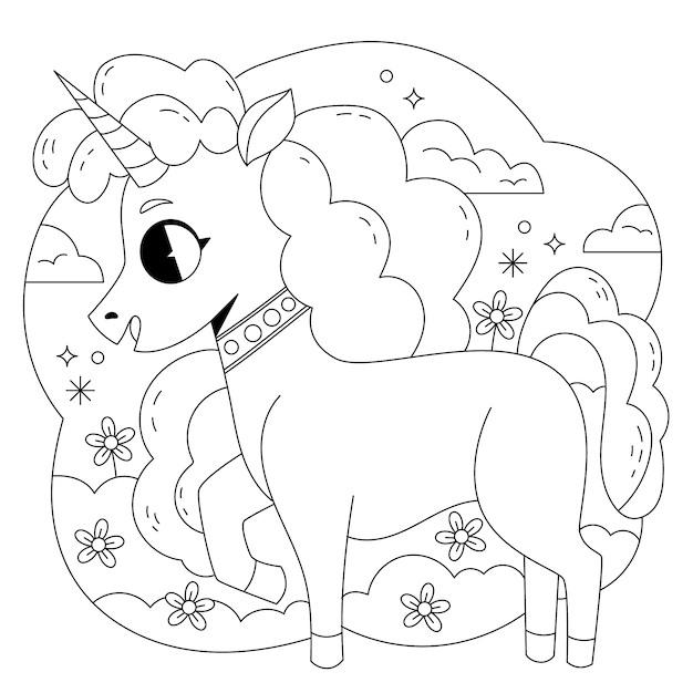 Vecteur gratuit illustration de livre de coloriage licorne dessiné à la main