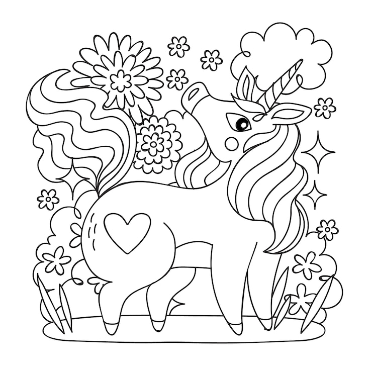 Vecteur gratuit illustration de livre de coloriage licorne dessiné à la main