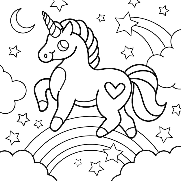 Illustration de livre de coloriage licorne dessiné à la main