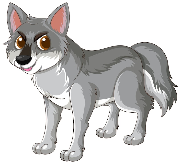 Vecteur gratuit illustration de loup de dessin animé avec de la fourrure grise