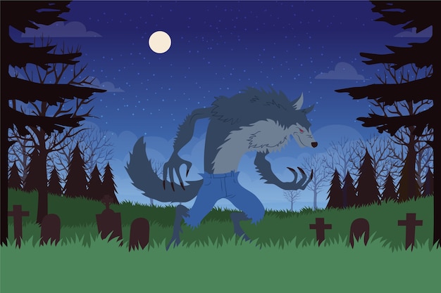 Vecteur gratuit illustration de loup-garou design plat