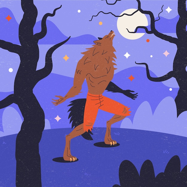 Vecteur gratuit illustration de loup-garou dessiné à la main