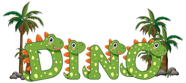 Vecteur gratuit une illustration ludique de l'alphabet des dinosaures avec des palmiers
