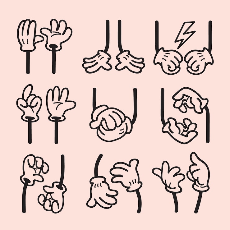 Vecteur gratuit illustration de mains de dessin animé rétro dessinées à la main