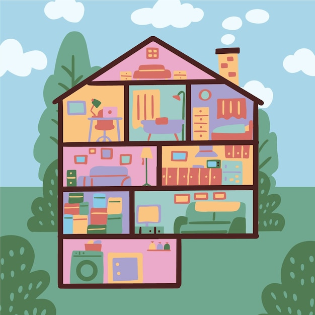 Vecteur gratuit illustration de la maison en coupe