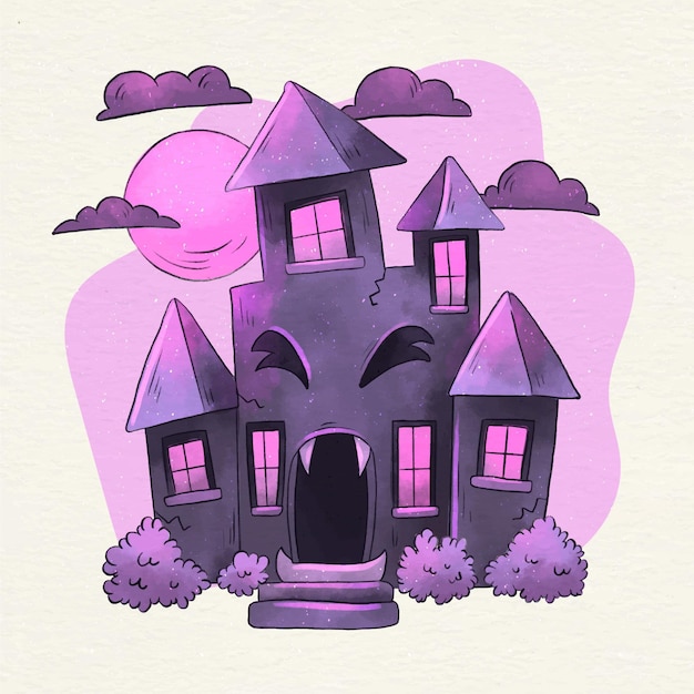 Vecteur gratuit illustration de maison halloween aquarelle