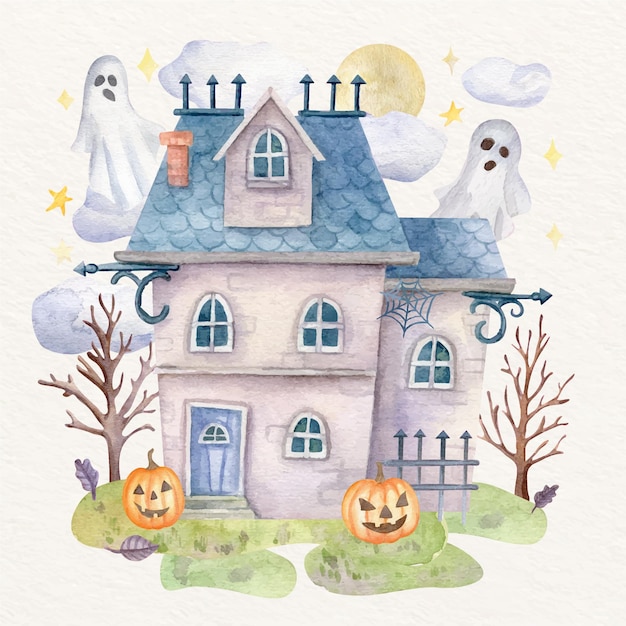 Vecteur gratuit illustration de maison halloween aquarelle