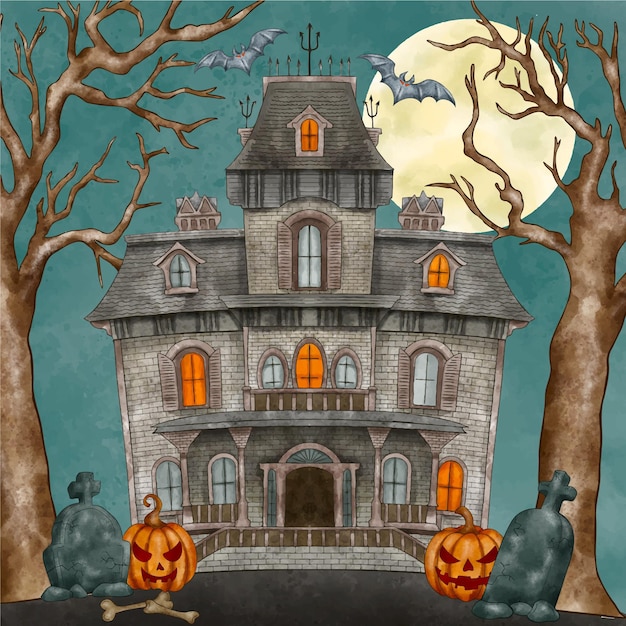 Vecteur gratuit illustration de maison halloween aquarelle