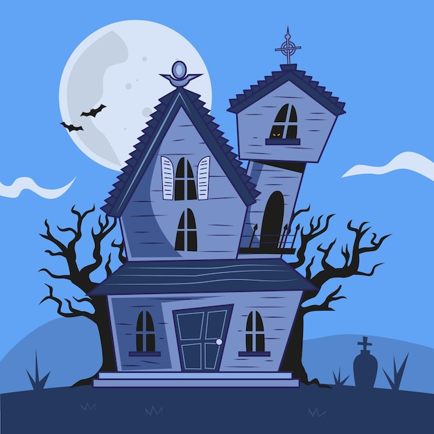 Illustration de maison d'halloween dessinée à la main