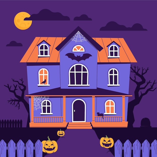 Illustration De Maison Halloween Plat Dessiné à La Main