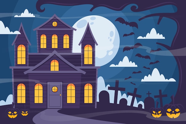 Illustration de maison halloween plat dessiné à la main