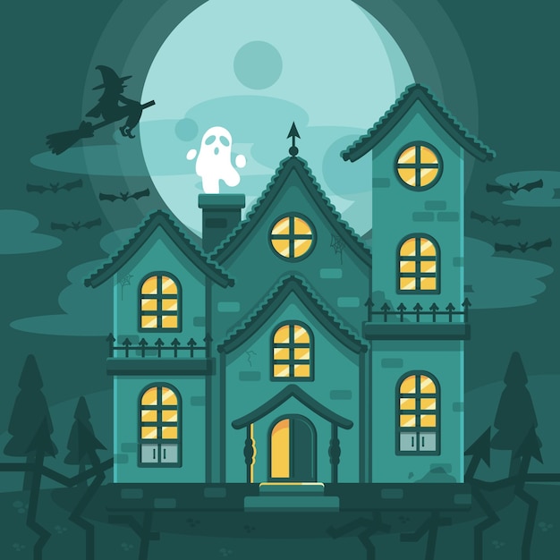 Vecteur gratuit illustration de maison d'halloween plat