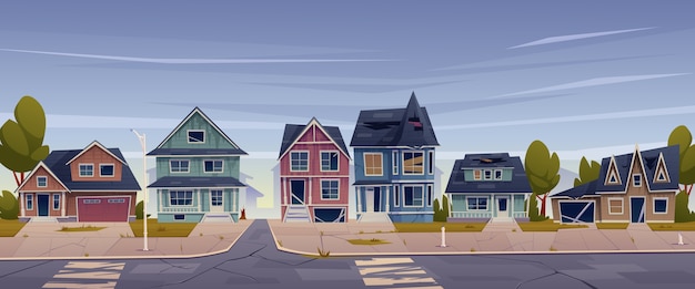 Illustration De Maisons De Quartier De Style Dessin Animé