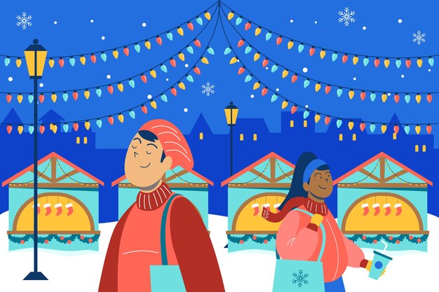 Vecteur gratuit illustration de marché de noël plat