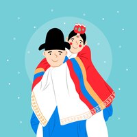 Illustration de mariage plat dessiné à la main de la culture coréenne