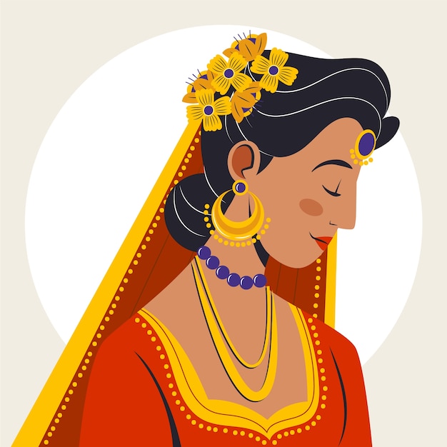 Vecteur gratuit illustration de mariée indienne dessinée à la main