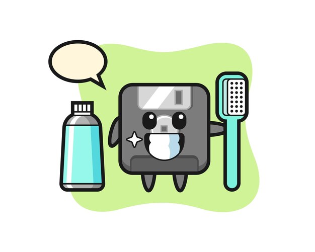 Illustration de mascotte de disquette avec une conception de style mignon de brosse à dents pour l'élément de logo d'autocollant de t-shirt