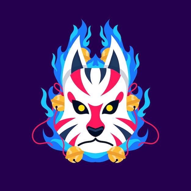 Vecteur gratuit illustration de masque kitsune design plat dessiné à la main