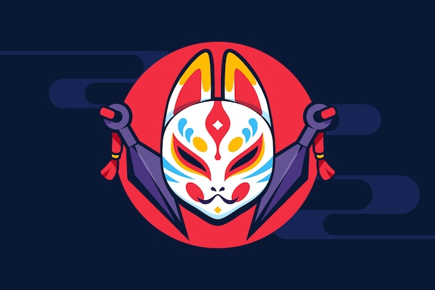 Illustration de masque kitsune design plat dessiné à la main