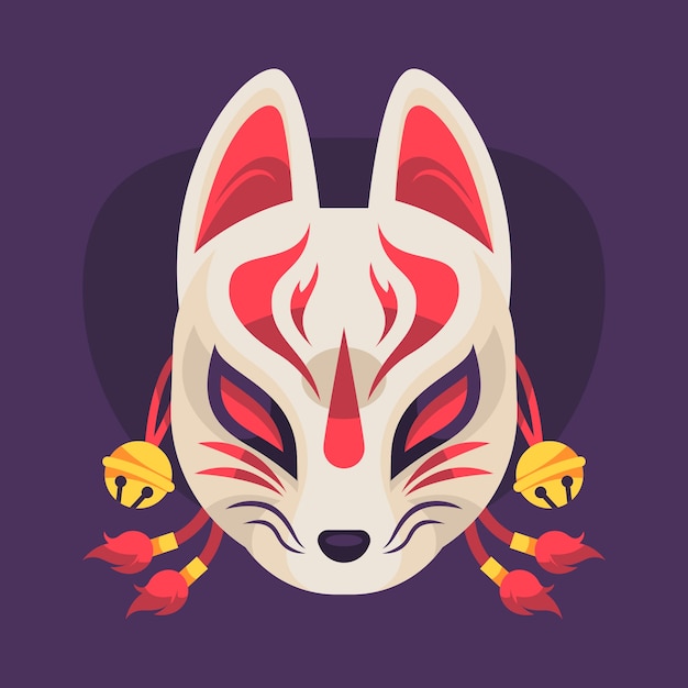 Vecteur gratuit illustration de masque kitsune design plat dessiné à la main