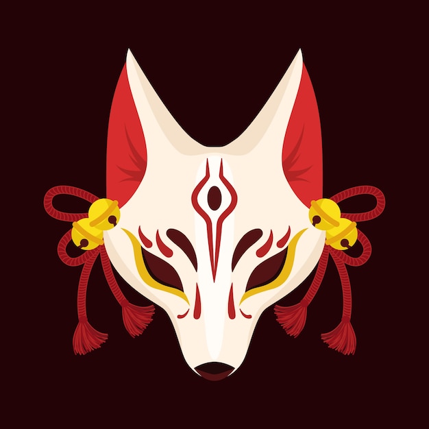 Illustration De Masque Kitsune Design Plat Dessiné à La Main