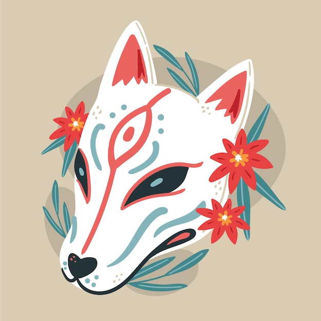 Vecteur gratuit illustration de masque kitsune design plat dessiné à la main