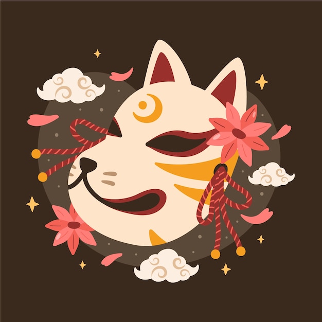 Vecteur gratuit illustration de masque kitsune dessiné à la main