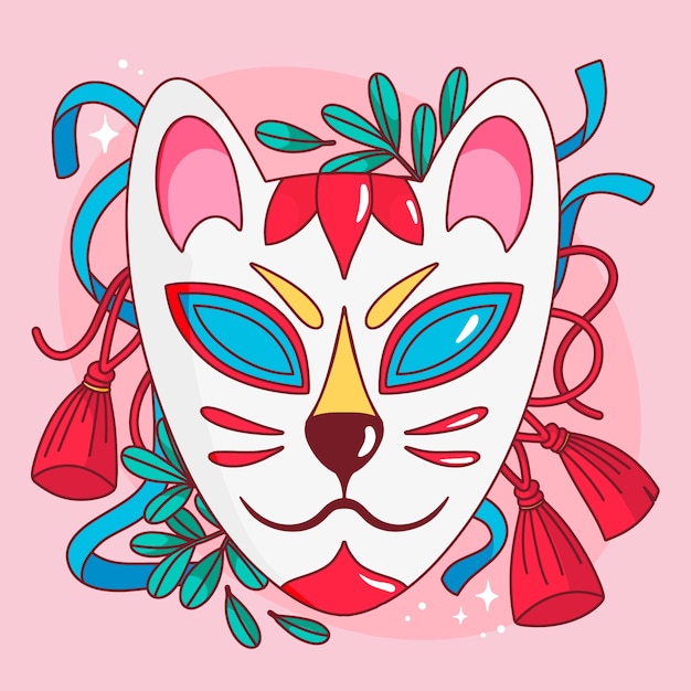 Vecteur gratuit illustration de masque kitsune dessiné à la main