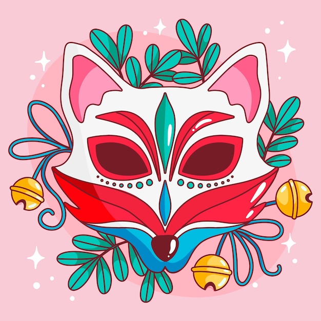 Illustration de masque kitsune dessiné à la main