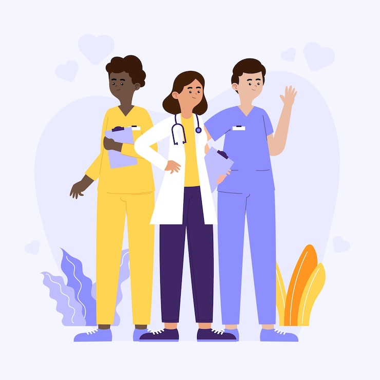 Vecteur gratuit illustration de médecins et d'infirmières à l'appartement organique