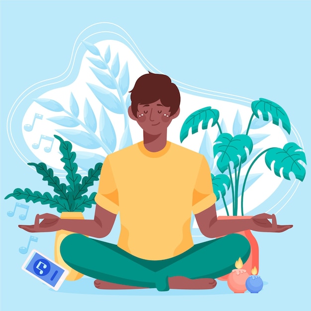 Illustration de méditation de personnes plates organiques