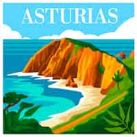 Vecteur gratuit illustration de la mer des asturies dessinée à la main