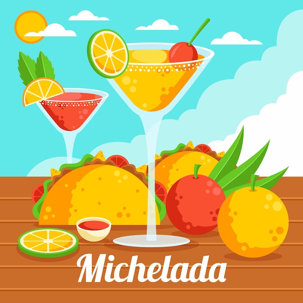 Vecteur gratuit illustration de michelada fraîche design plat