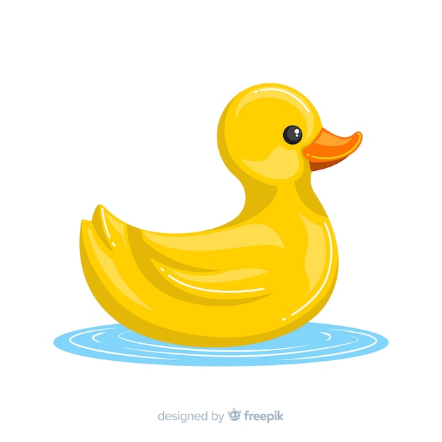 Vecteur gratuit illustration de mignon canard en caoutchouc jaune sur l'eau