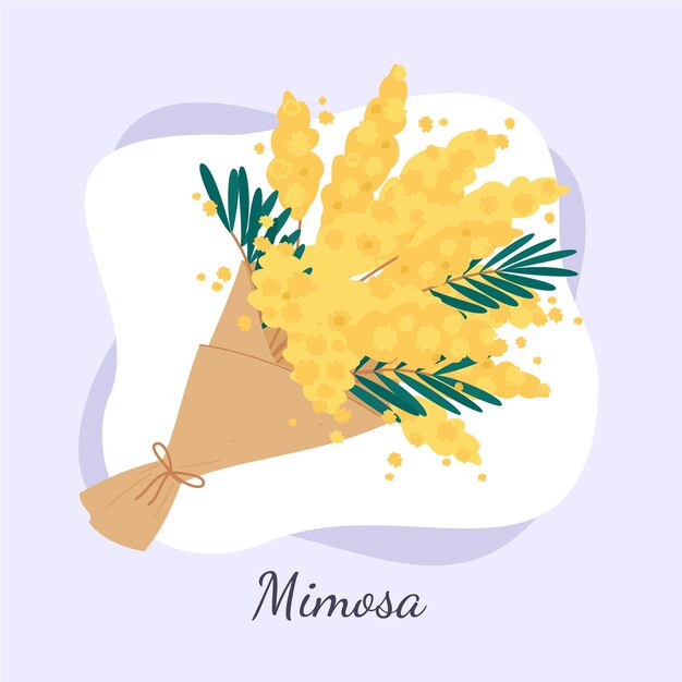 Illustration de mimosa design plat dessiné à la main
