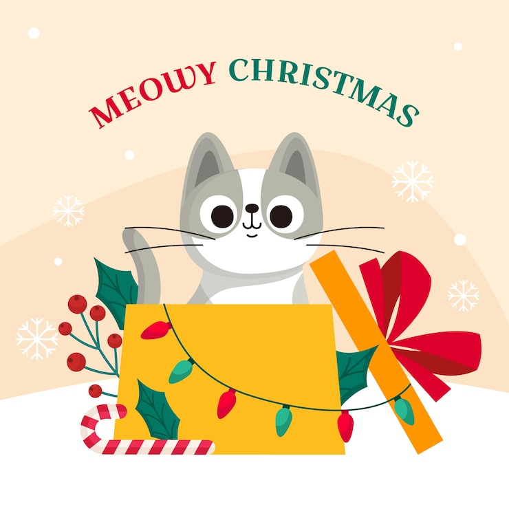 Vecteur gratuit illustration de noël plate avec chat