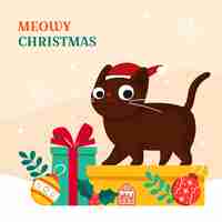 Vecteur gratuit illustration de noël plate avec chat