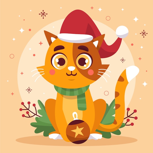 Vecteur gratuit illustration de noël plate avec chat