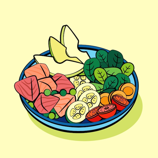 Illustration de nourriture bol poke design plat dessiné à la main