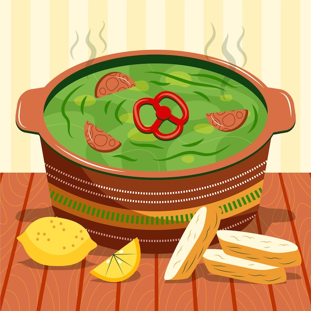 Vecteur gratuit illustration de nourriture caldo verde dessinée à la main